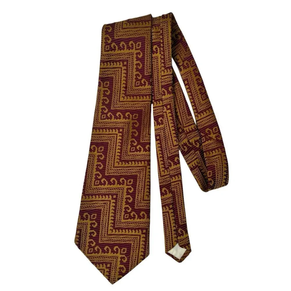 Vintage 1970s Dino Orsini Men’s Tie Burgundy Gold Mod Funky